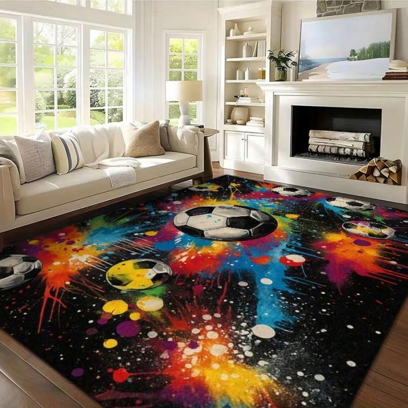 Outdoor Sport Background - Colorful Graffiti Splash Football Area Rug