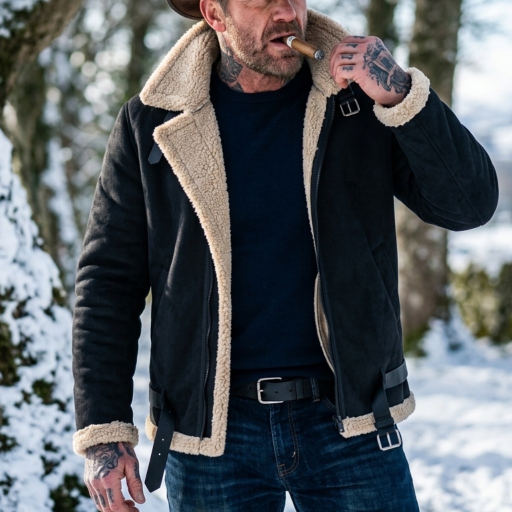 Outdoor Sport Jacket - Men Winter Faux Suede Jacket Fleece