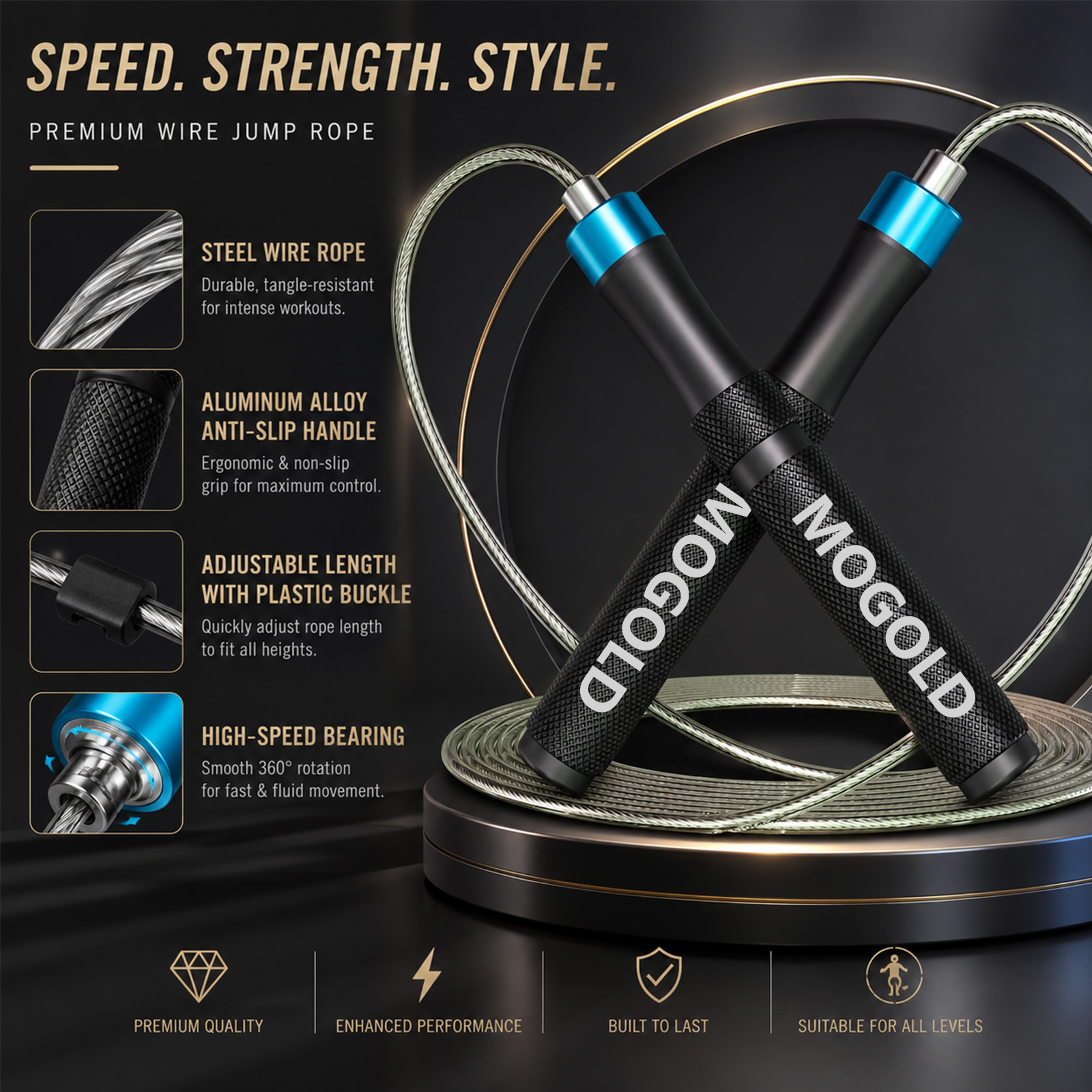 Speed Skipping Rope - MOGOLD Professional Speed Jump Rope with